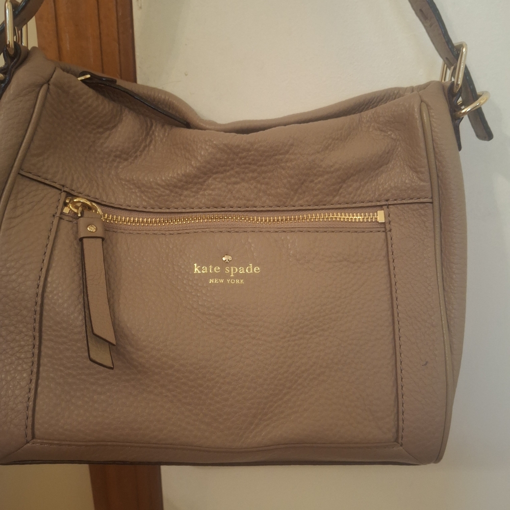 Kate Spade Small Taupe Luxe Leather Shoulder Bag Cobble Hill Collection